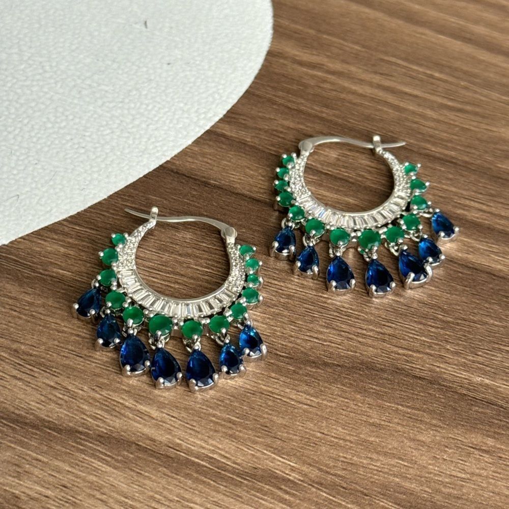 Diamond hoop earrings Q691 - Picture 3 of 5